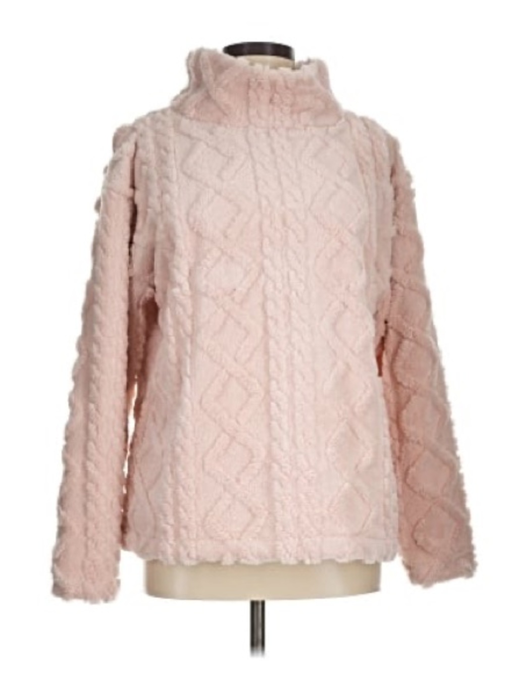Eddie Bauer Light Pink Cable-Knit Faux-Sherpa Turtleneck Sweater
